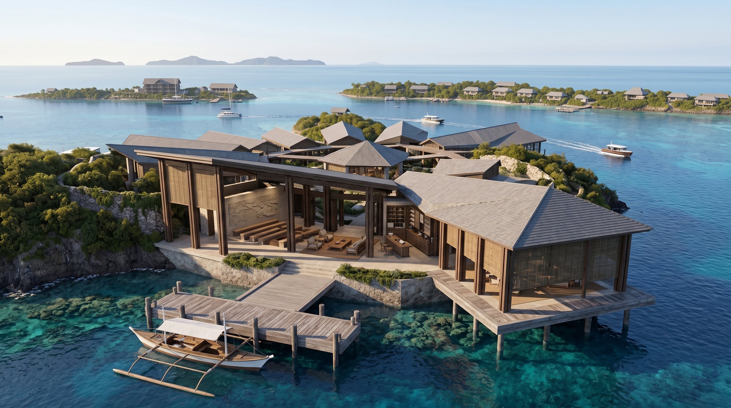 Naranjo Three-Island Expedition Resort concept visualization - same resort concept from an alternate angle.