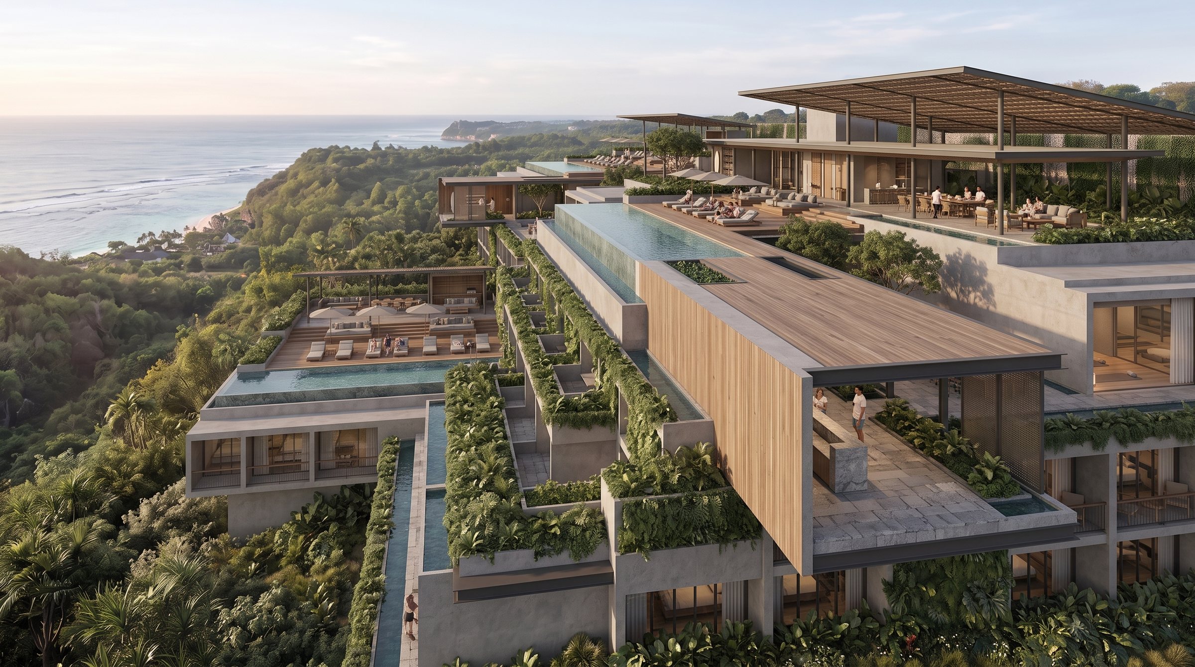 Pecatu Hills Hotel Retrofit concept visualization - same resort concept from an alternate angle.