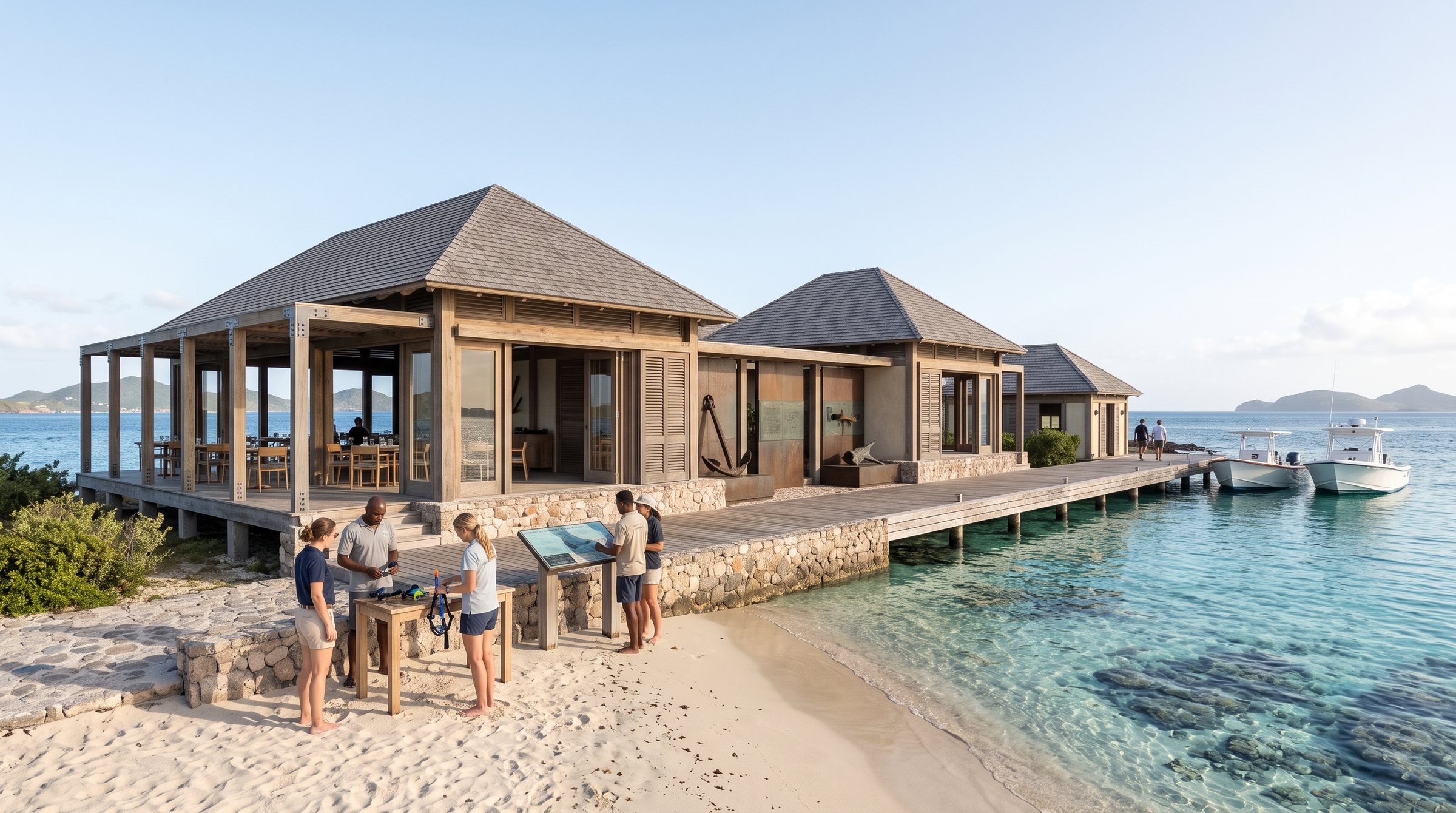 Petit Nevis Marine Heritage Sanctuary concept visualization - same resort concept from an alternate angle.