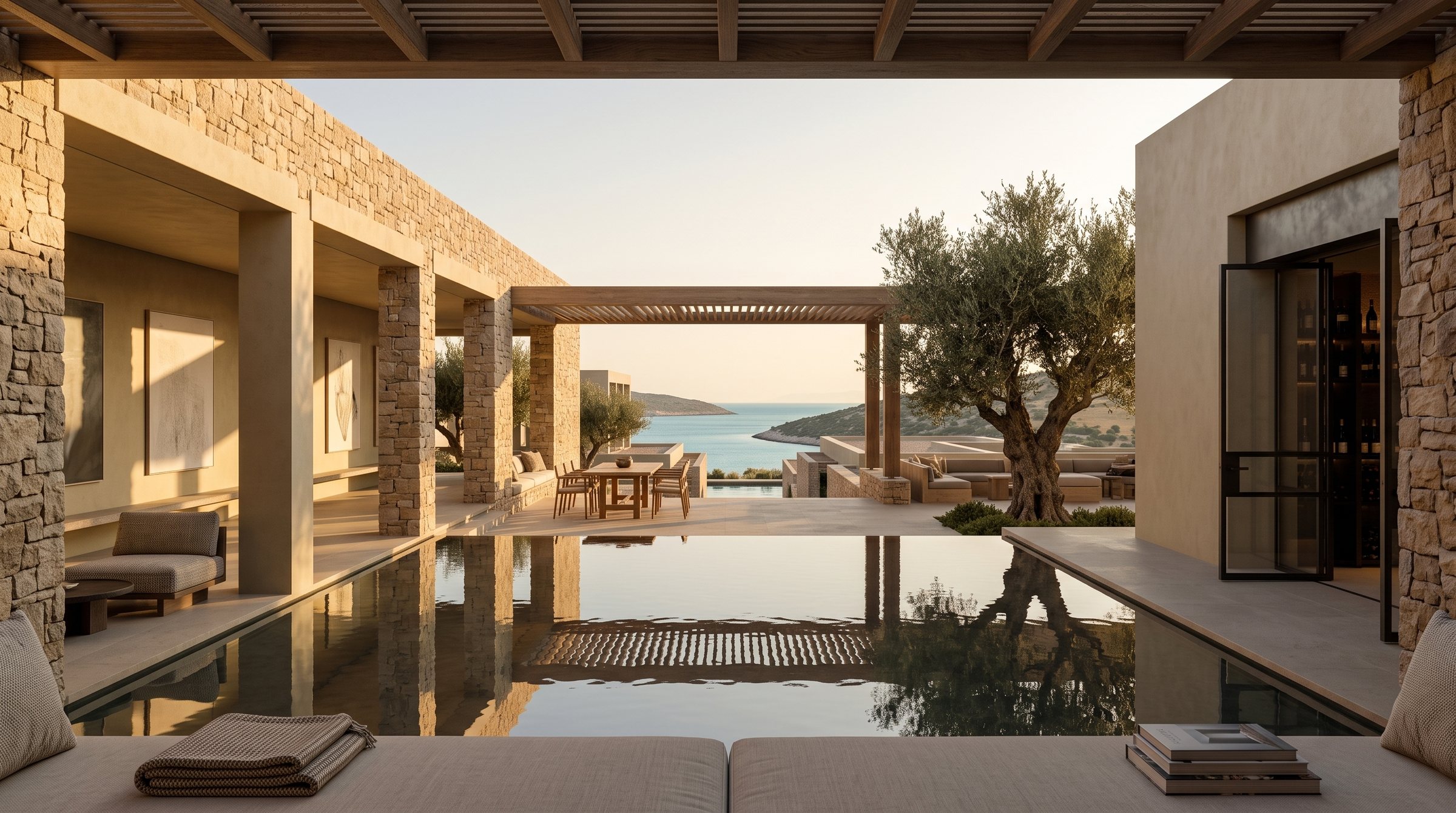 Tragonisi Athenian Private Island Retreat concept visualization - same resort concept from an alternate angle.