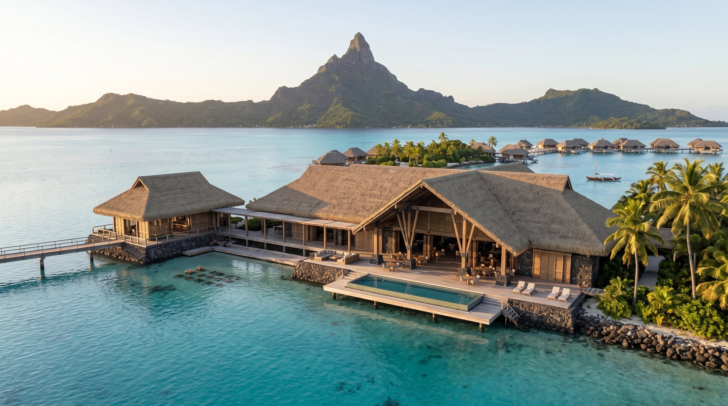 Bora Bora Twin-Site Lagoon Repair Resort concept visualization - same resort concept from an alternate angle.