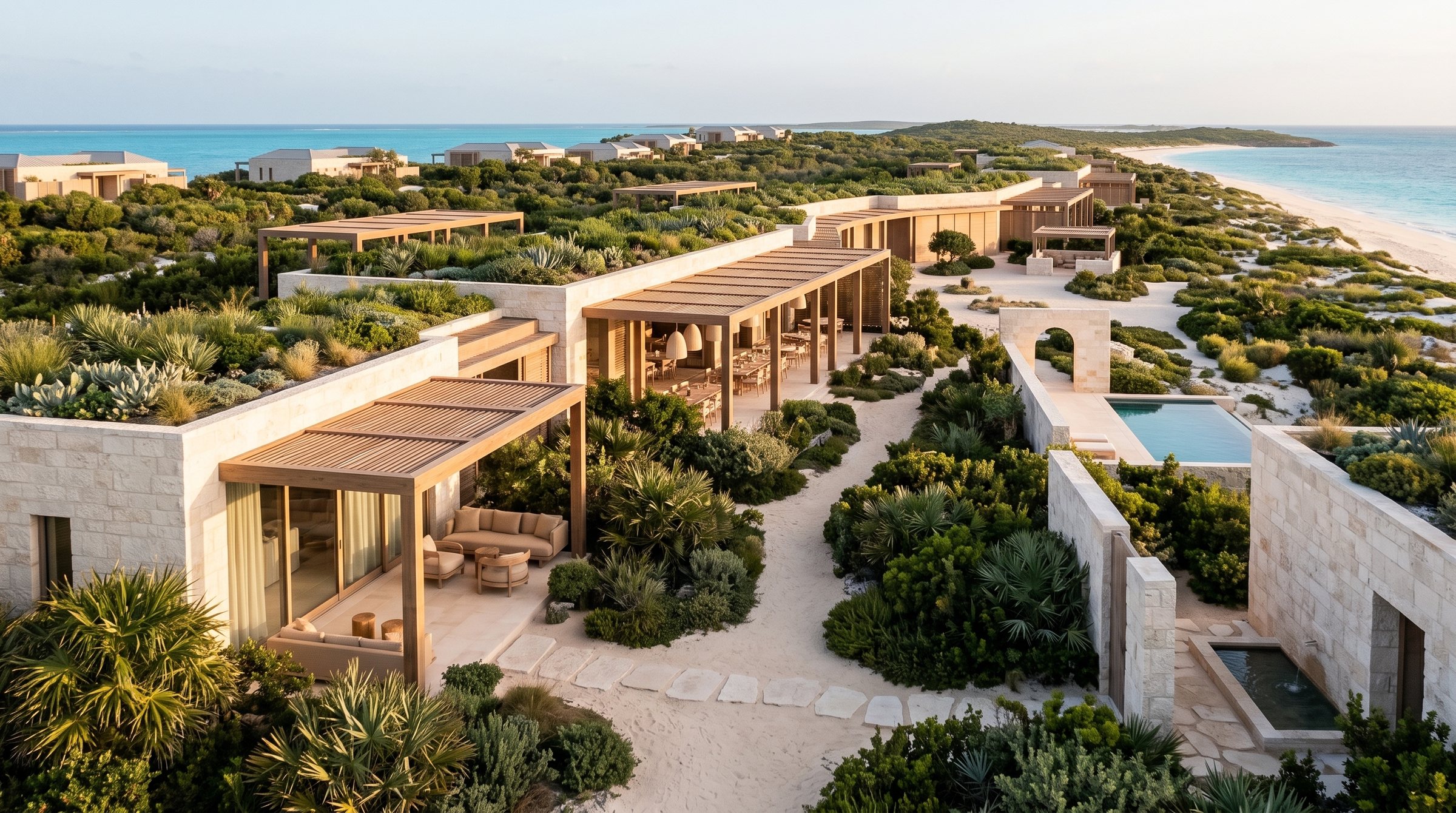 Water Cay Dune Reserve Estate concept visualization - same resort concept from an alternate angle.