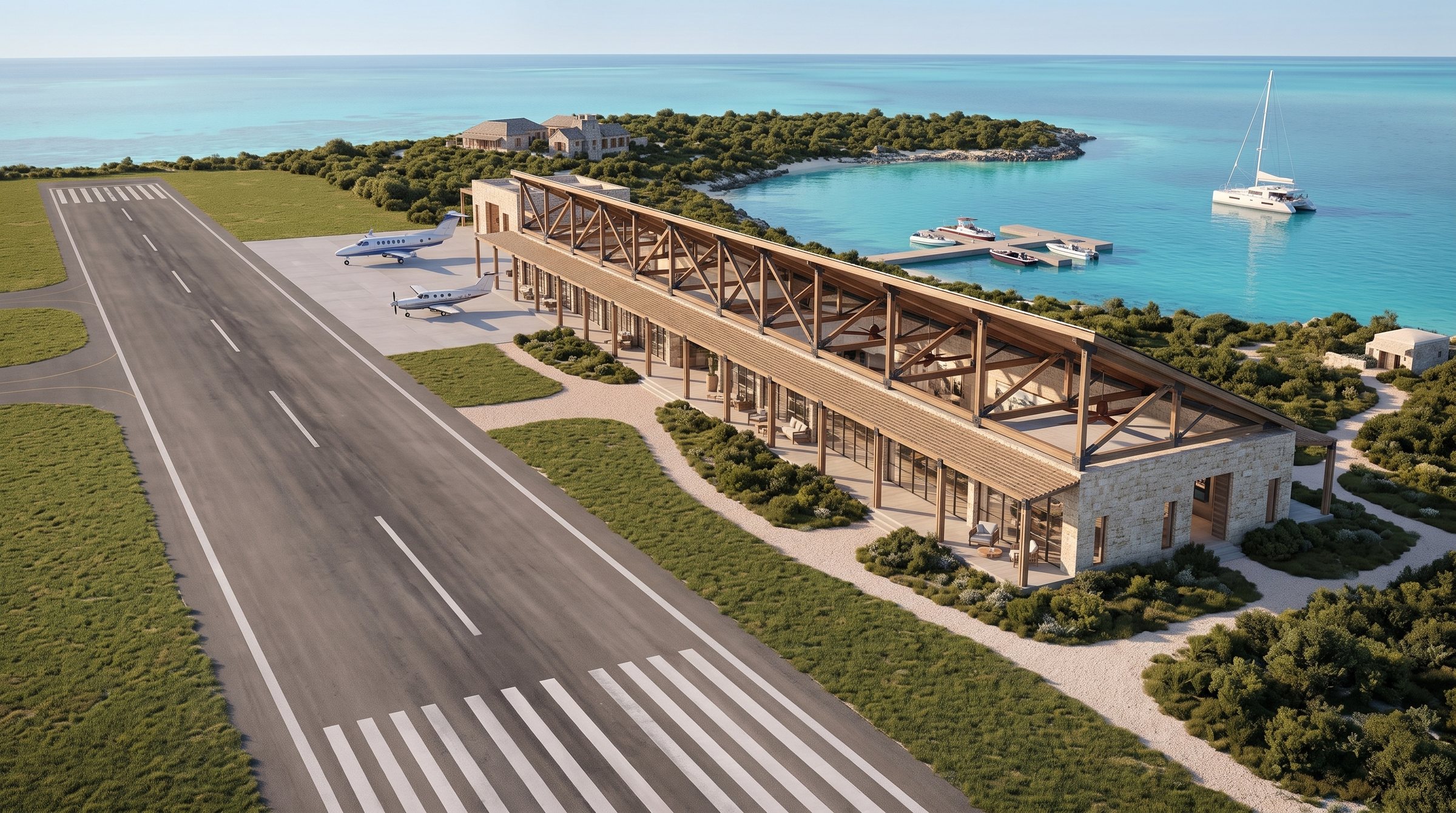 Whale Cay Runway & Heritage Club concept visualization - same resort concept from an alternate angle.