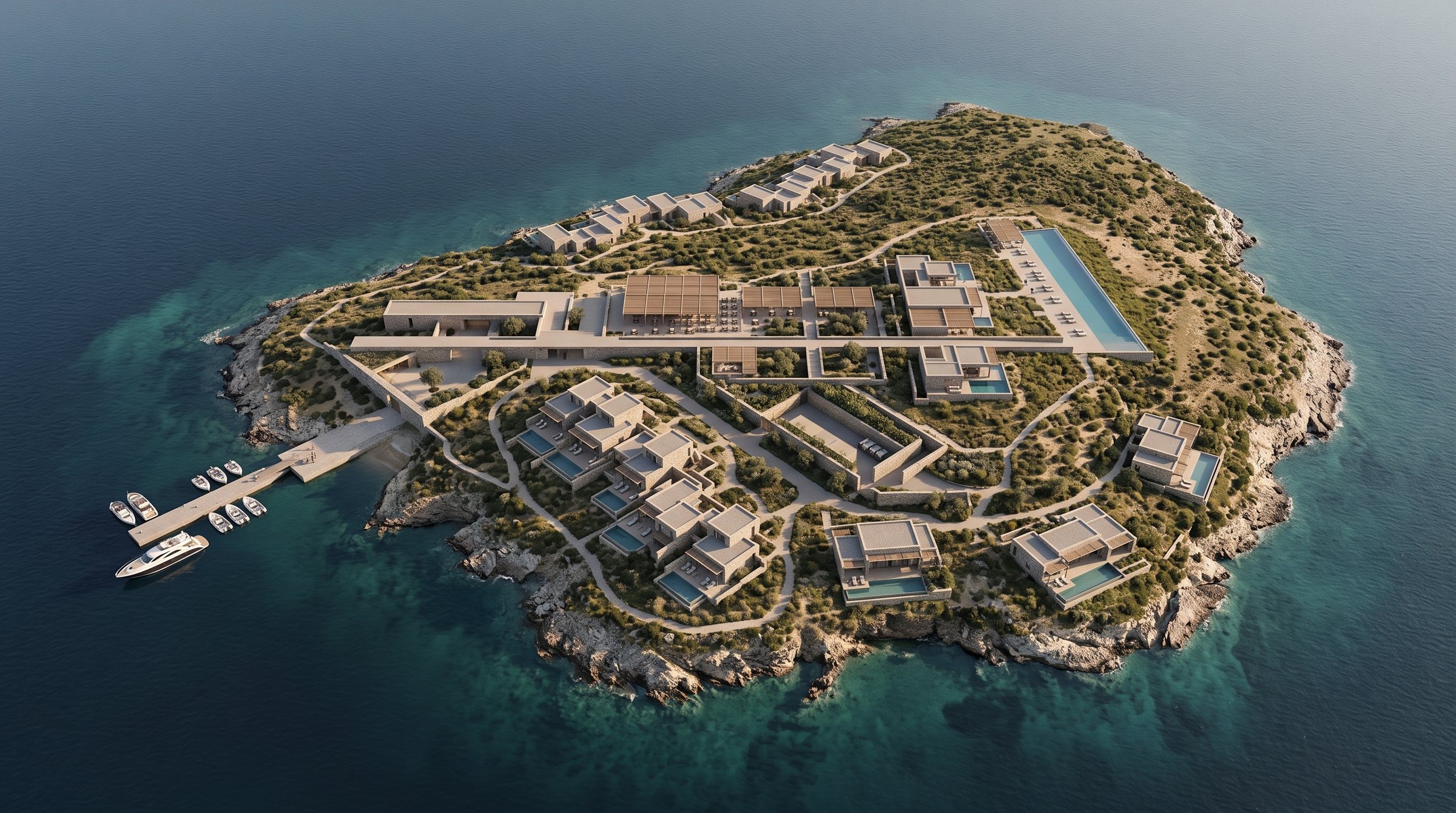 Xeronisi North Aegean Architectural Hotel concept visualization thumbnail.